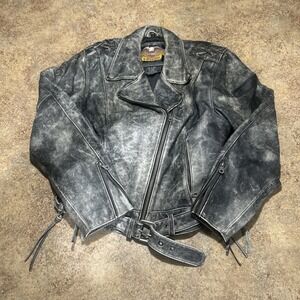 Vintage Harley Davison Leather Biker Jacket Womens Size XL Stone Black
